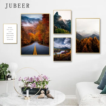 šiaurės stiliaus plakatą Kalnų miškų drobė spausdina upės nuotraukos kambarį kelio sienos meno tapybos nr. įrėminti postres dekoras