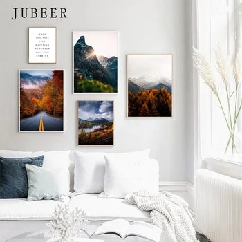 šiaurės stiliaus plakatą Kalnų miškų drobė spausdina upės nuotraukos kambarį kelio sienos meno tapybos nr. įrėminti postres dekoras