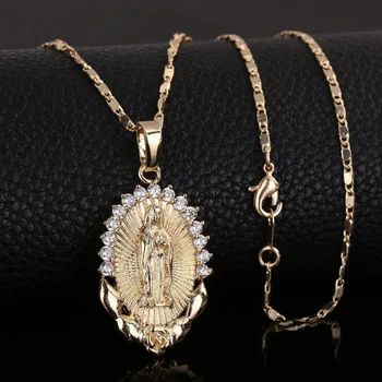 Šventosios Mergelės Marijos Pakabukas Karoliai Religijos Skanėstas Aukso Krikščionių Kubinis Cirkonis Karoliai Moterų Collier Femme Krikščionių Papuošalai