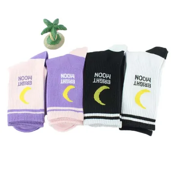šviesus korėjiečių mėnulio medvilnės kojinės Harajuku anglų laiškas Kojinių Moteris kojinės įdomus Hip-Hop Riedlentė įgulos Sokken