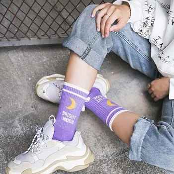 šviesus korėjiečių mėnulio medvilnės kojinės Harajuku anglų laiškas Kojinių Moteris kojinės įdomus Hip-Hop Riedlentė įgulos Sokken