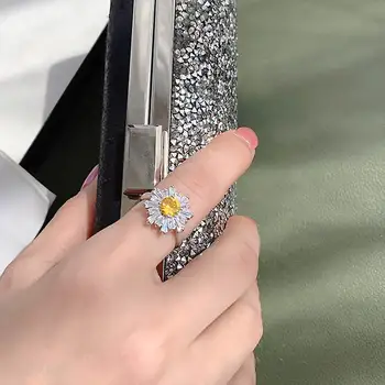 Šviežių Daisy Gėlių Žiedai Moterų 2020 Naujas Mados Juvelyrikos Mikro Nutiesti Cirkonis Atidaryti Žiedas Reguliuojamas Bijoux Dovanos