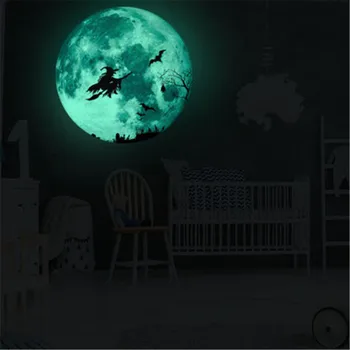 Švyti Tamsoje Mėnulis Lipdukai, Vaikų Kambarys Helovinas Šviesos Šluota Ragana Sienos Lipdukai Miegamojo Lubų Dekoro Adesivo De Parede