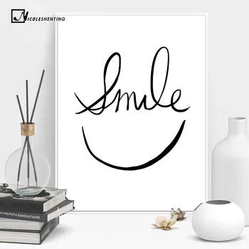 Šypsena Veide Minimalistinio Meno Drobė Plakatas, Tapyba Abstrakčiai Motyvacijos Juoda Balta Nuotrauka Šiuolaikinių Namų Biuro Kambario Dekoro 048