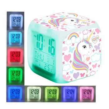 Žadintuvas Šviesos Vienaragis LED Keisti Skaitmeninės Color Multi-Funkcija Miegamojo, Vaikų, Žėrintis Elektroninis Laikrodis Vaikų Dovanų