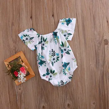 Žavinga Žalia Gėlių Romper kūdikių drabužėlių Naujagimiui Mergina Romper Jumpsuit Sunsuit Komplektus 0-24M