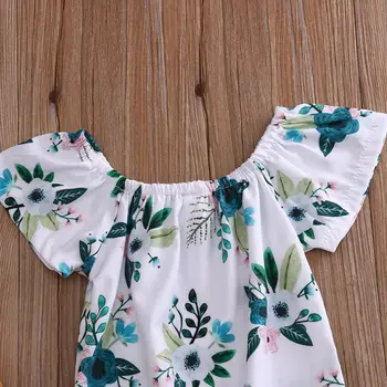 Žavinga Žalia Gėlių Romper kūdikių drabužėlių Naujagimiui Mergina Romper Jumpsuit Sunsuit Komplektus 0-24M
