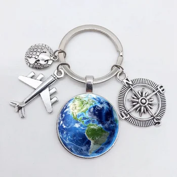 Žemės plokštumos keychain pakabukas žemės kompasas asmenybės atminimo raktų žiedas dovana kelionių mėgėjams