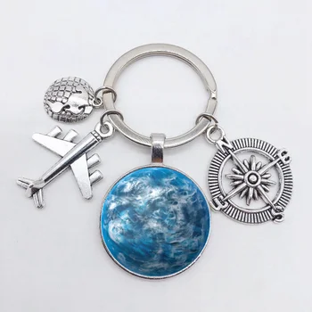 Žemės plokštumos keychain pakabukas žemės kompasas asmenybės atminimo raktų žiedas dovana kelionių mėgėjams