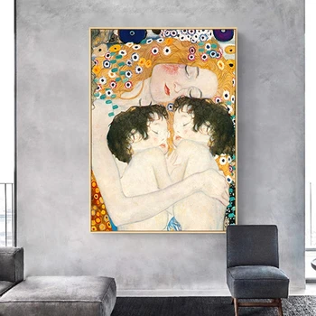 Žinomų Tapybos Motinos Meilė Kūdikių Dvyniai Gustavo Klimto Paveikslai Tapyba Plakatai ir Spausdinimo Sienos Meno Nuotrauką Kambarį Dekoro